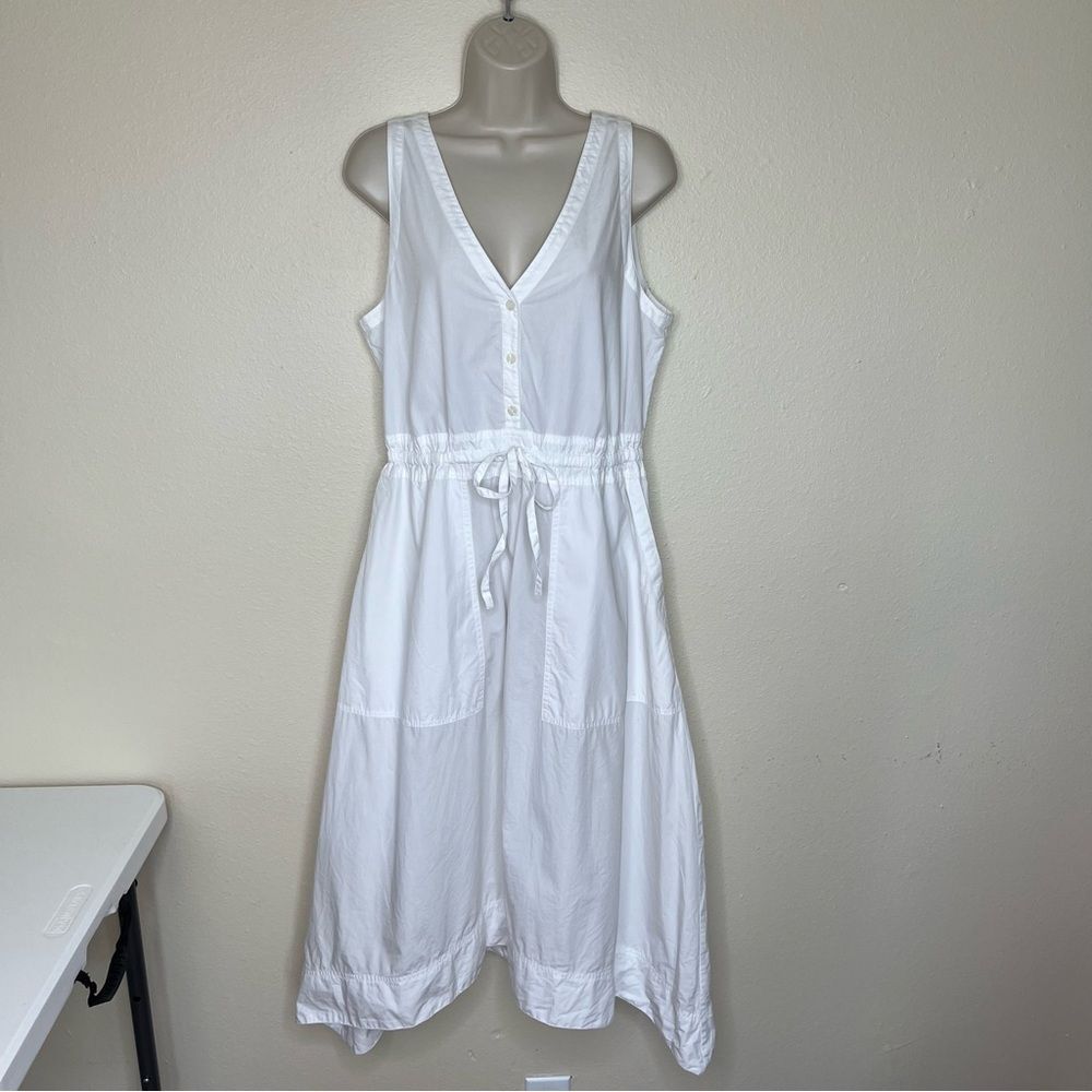 Gap Sleeveless White Midi Dress Elastic Drawstring Waist Patch Pockets Women Med - Picture 2 of 12
